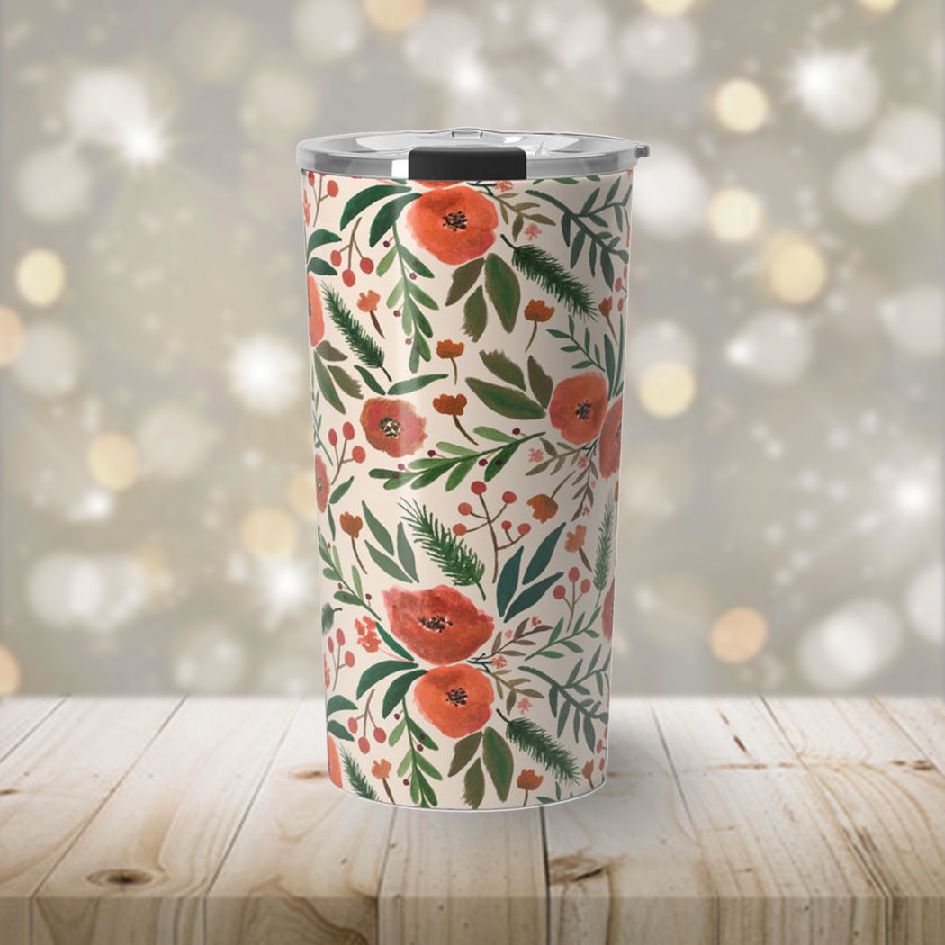 Christmas Floral Travel Coffee Mug