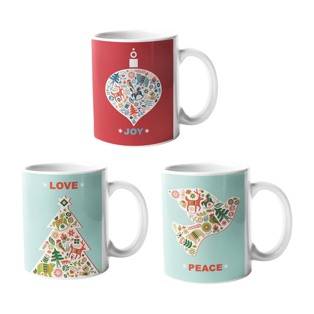 'PEACE', 'LOVE', 'JOY' Christmas Gift Coffee Mugs Set