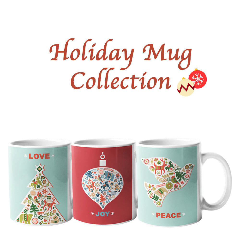 'PEACE', 'LOVE', 'JOY' Christmas Gift Coffee Mugs Set