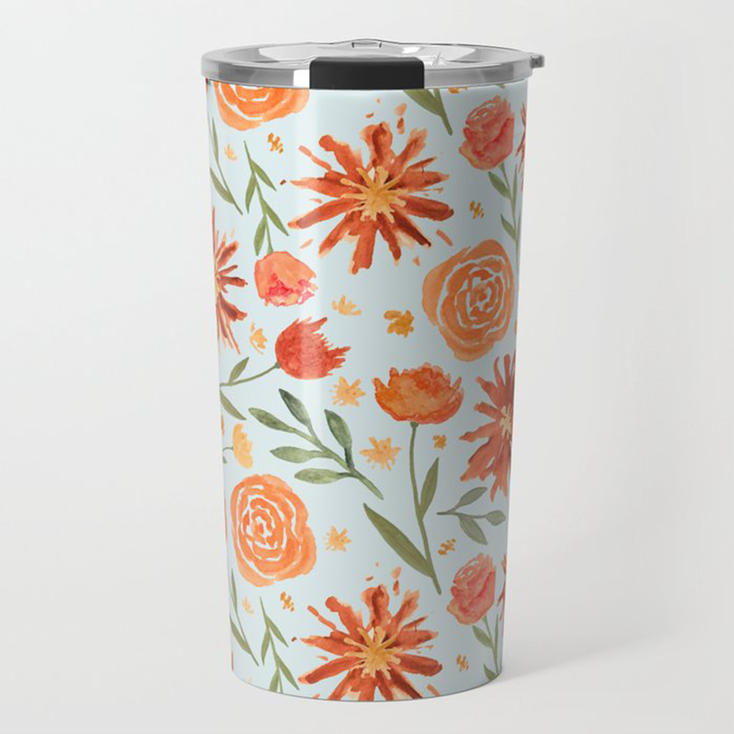 Monarchs- Burnt Orange Flower Burst Travel Coffee Mug