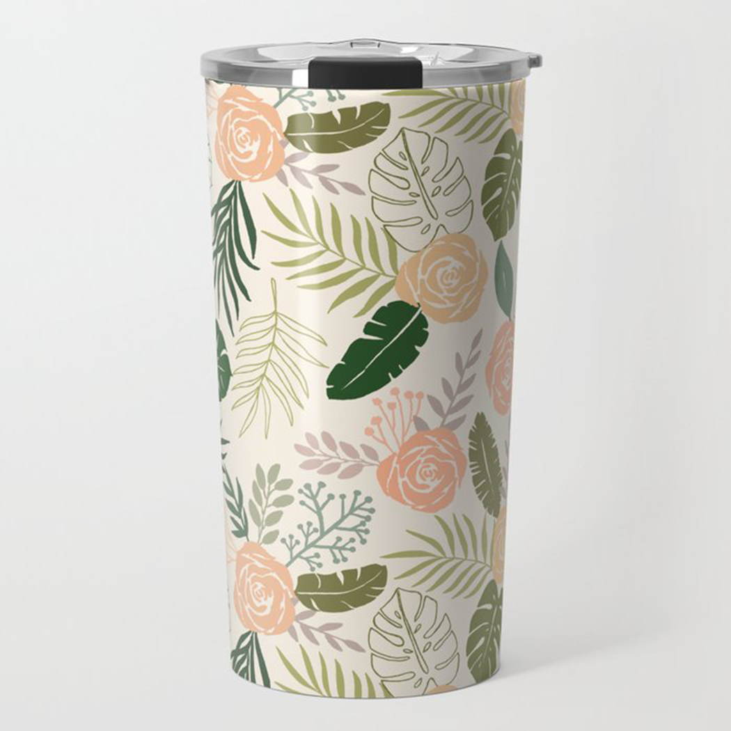 Monarchs- Yellow & Green Tropical Floral Travel Mug