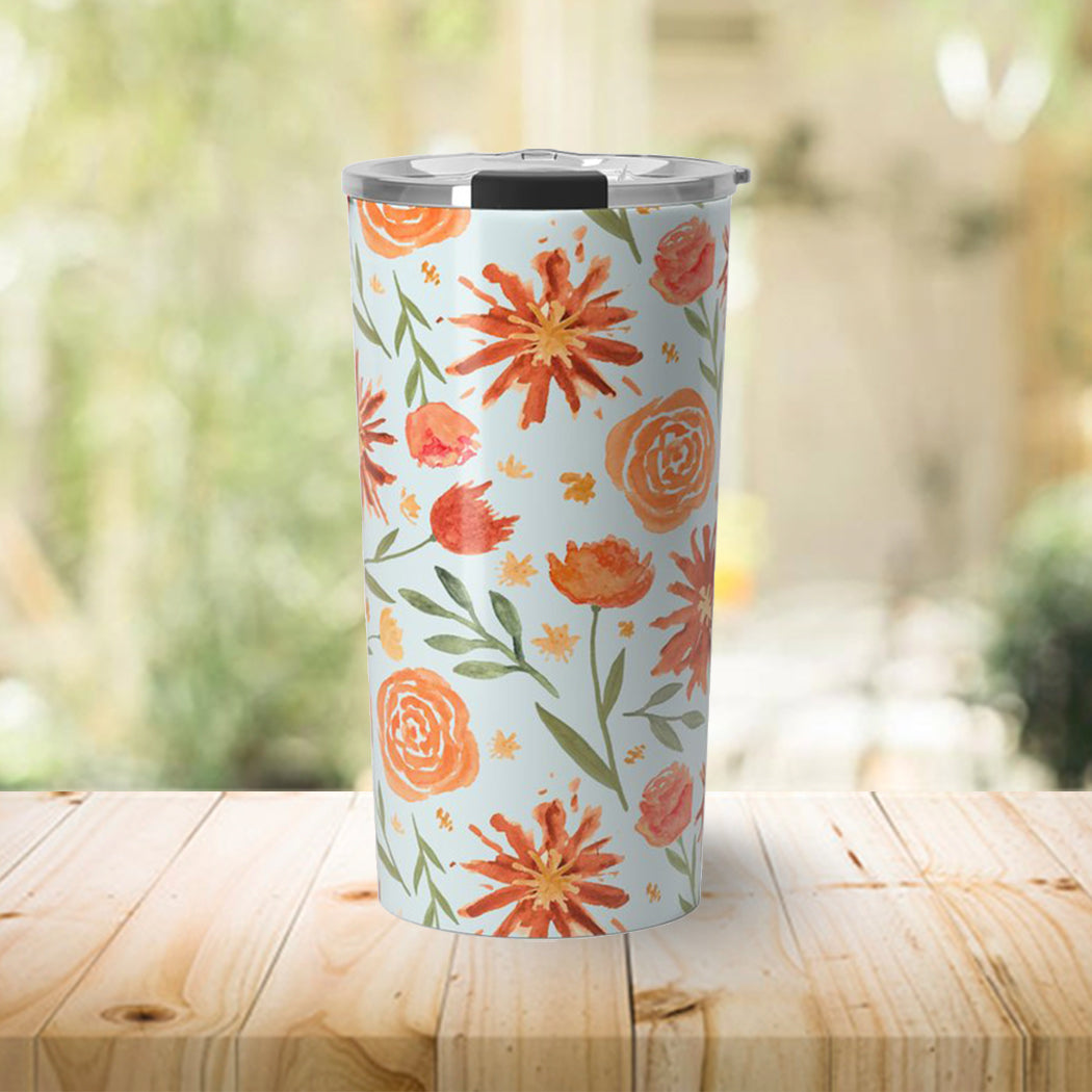 Monarchs- Burnt Orange Flower Burst Travel Coffee Mug