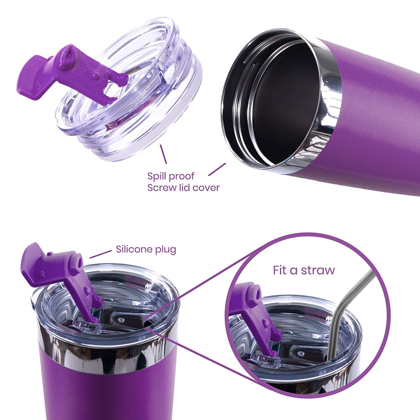 DRINCO®  20oz Insulated Tumbler w/Spill Proof Lid, 2 Straws (Purple)