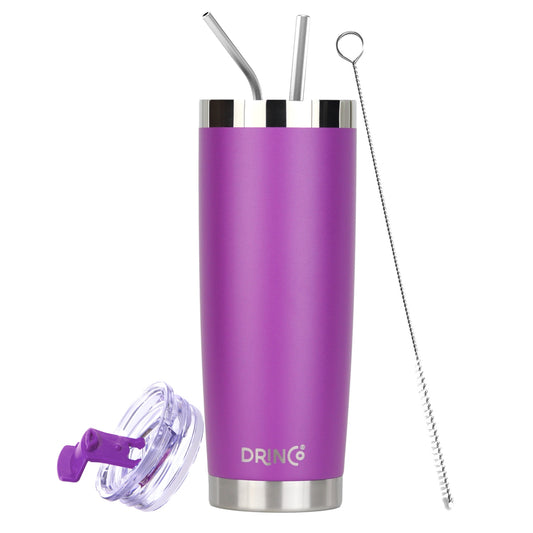 DRINCO®  20oz Insulated Tumbler w/Spill Proof Lid, 2 Straws (Purple)