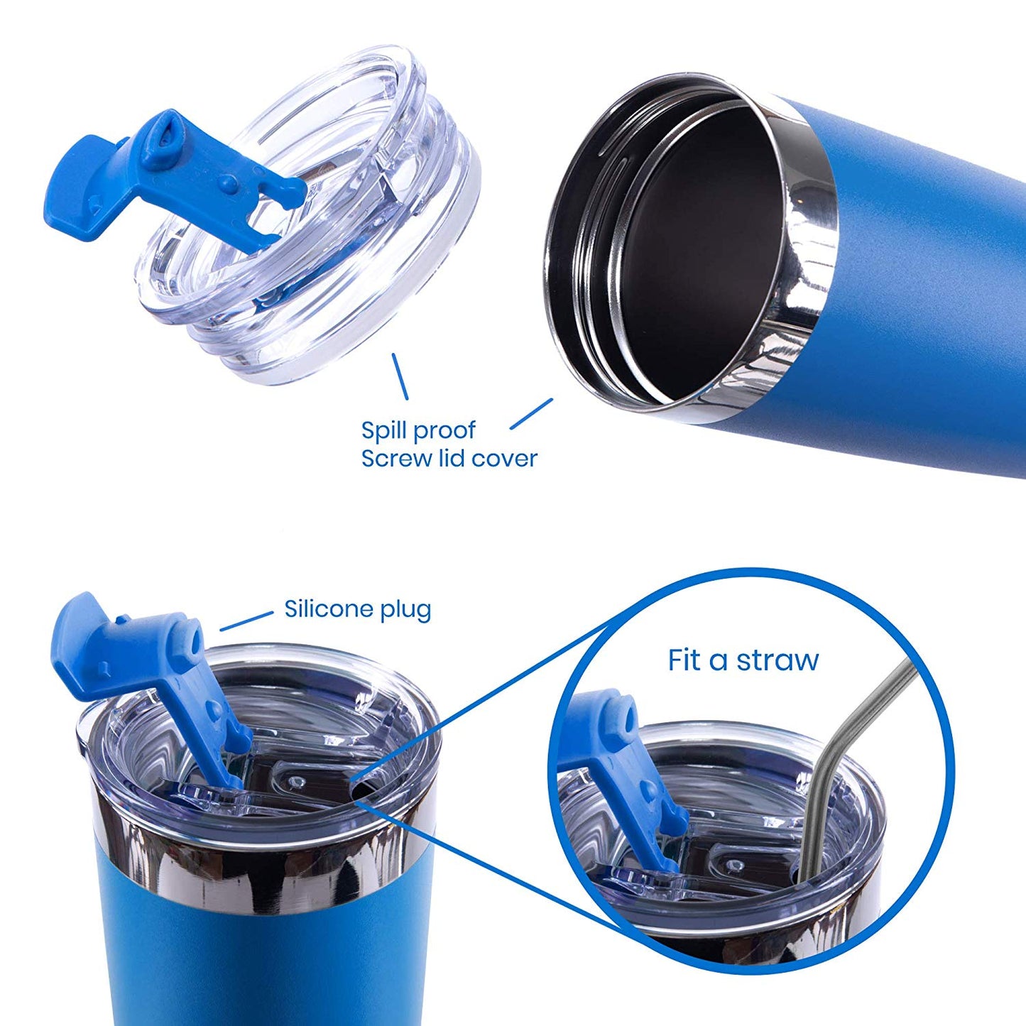 DRINCO®  20oz Insulated Tumbler w/Spill Proof Lid 2 Straws(Royal Blue)